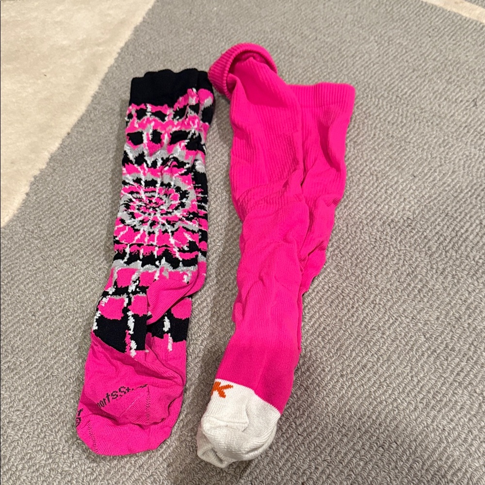 Lot of 2 Pink and Black Softball Patterned Socks